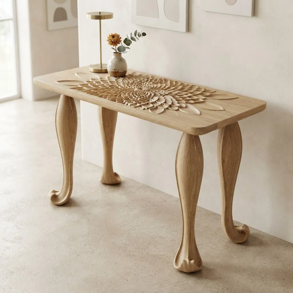Wooden Marigold Floral Console Table
