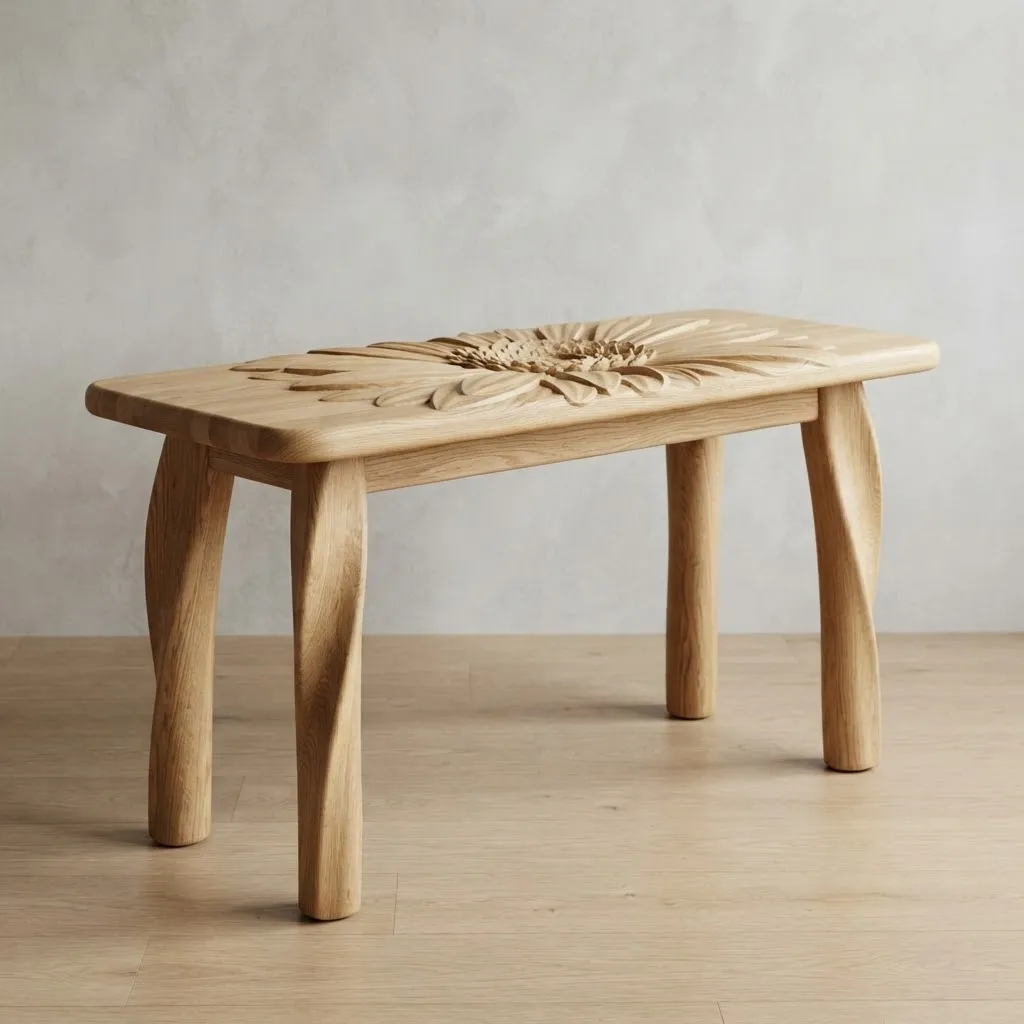 Wooden Gerbera Floral Console Table