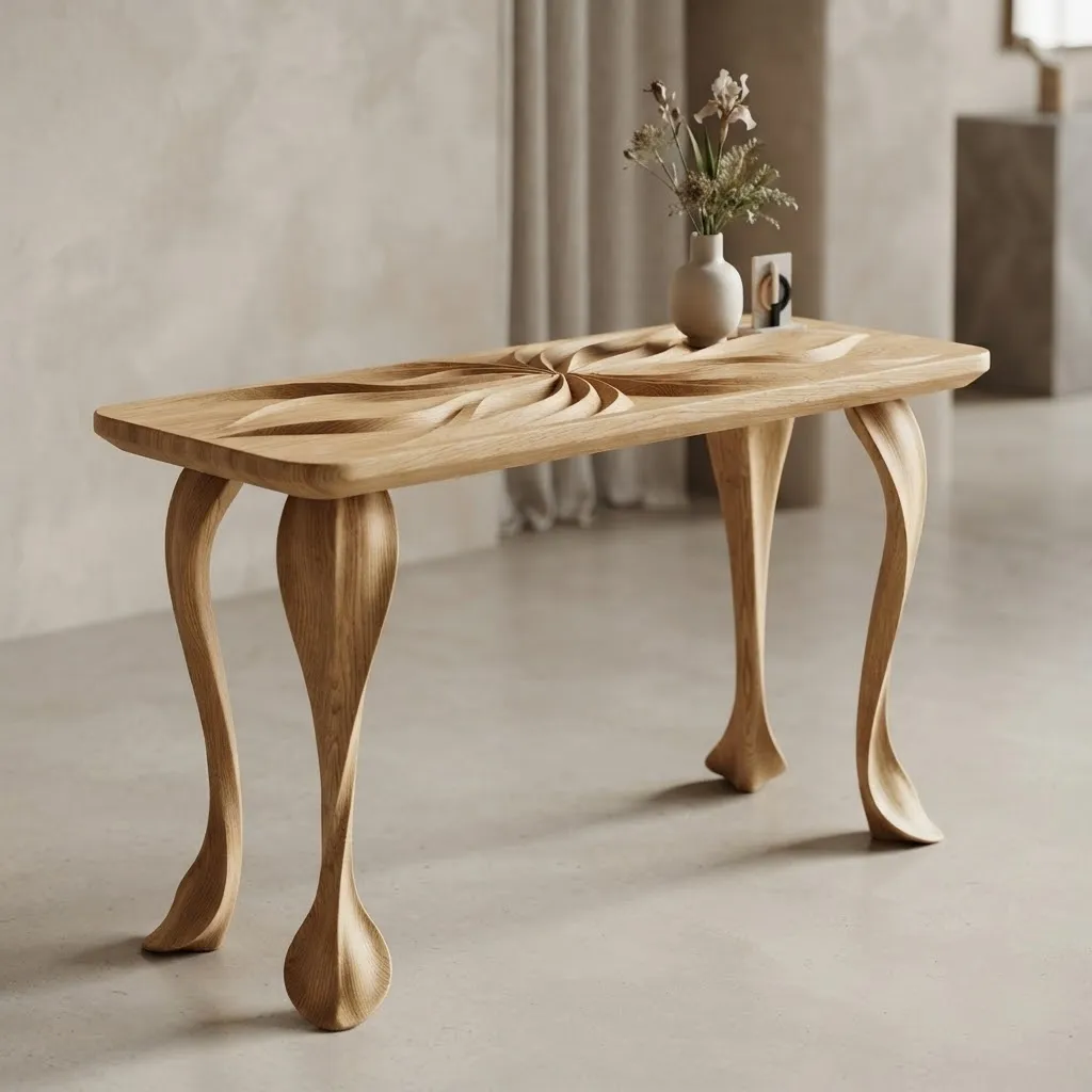 Wooden Iris Floral Console Table